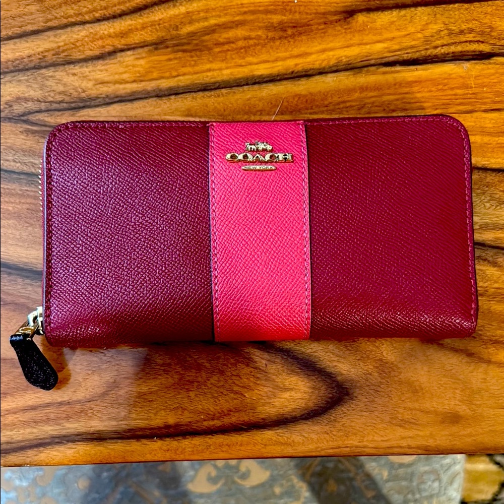 Coach Red and Pink Leather Wallets with Gold Accents